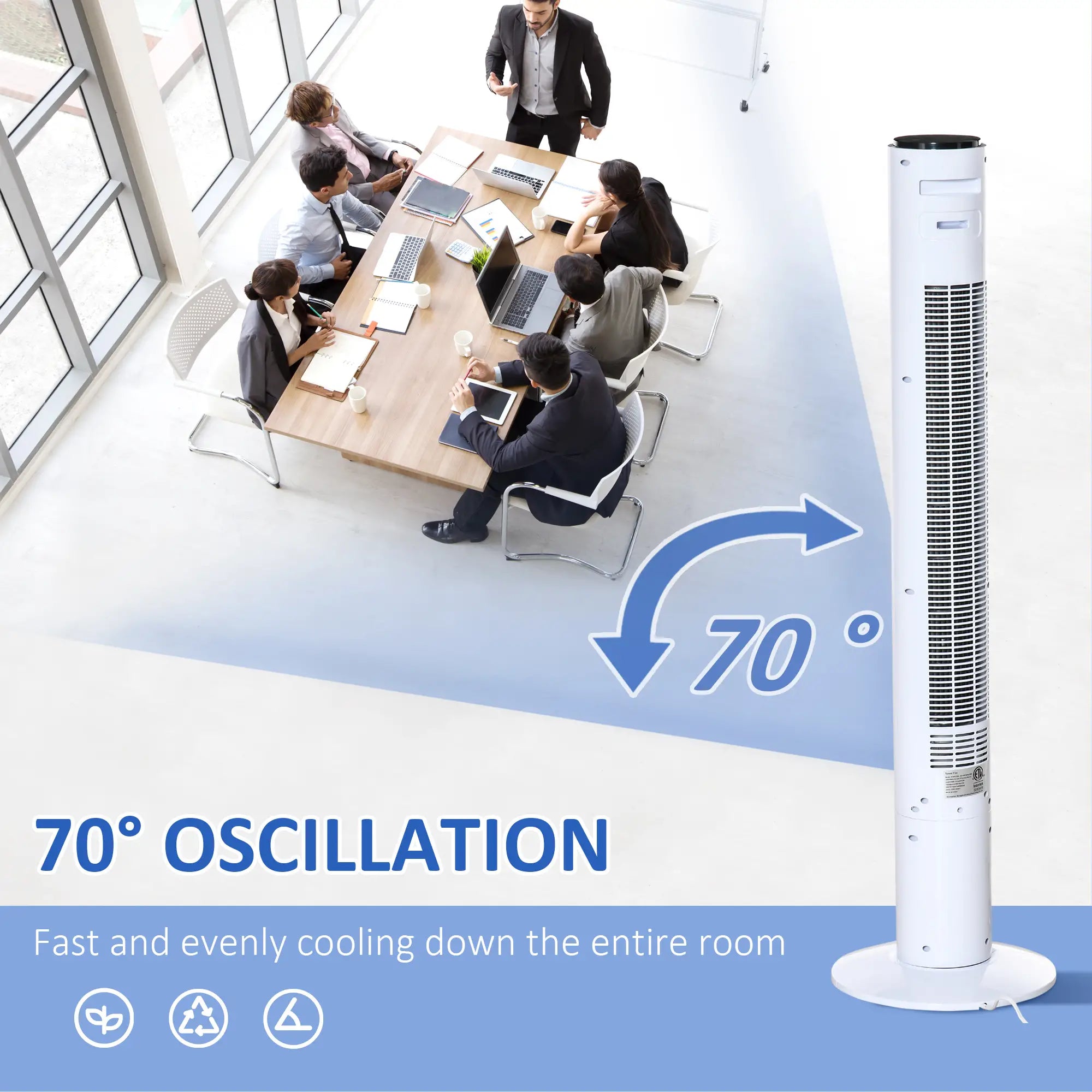 Freestanding Tower Fan, Oscillating, 3 Speed, 12h Timer, LED Panel, Remote, White Tower Fans at Gallery Canada