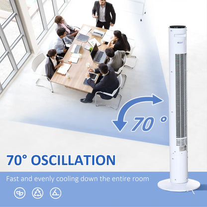 Freestanding Tower Fan, Oscillating, 3 Speed, 12h Timer, LED Panel, Remote, White Tower Fans at Gallery Canada