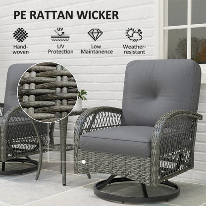 Wicker Balcony Furniture, 3 Piece Patio Set, 2 Swivel Rocking Chairs, 2-Tier Glass Coffee Table, Grey Bistro Sets at Gallery Canada