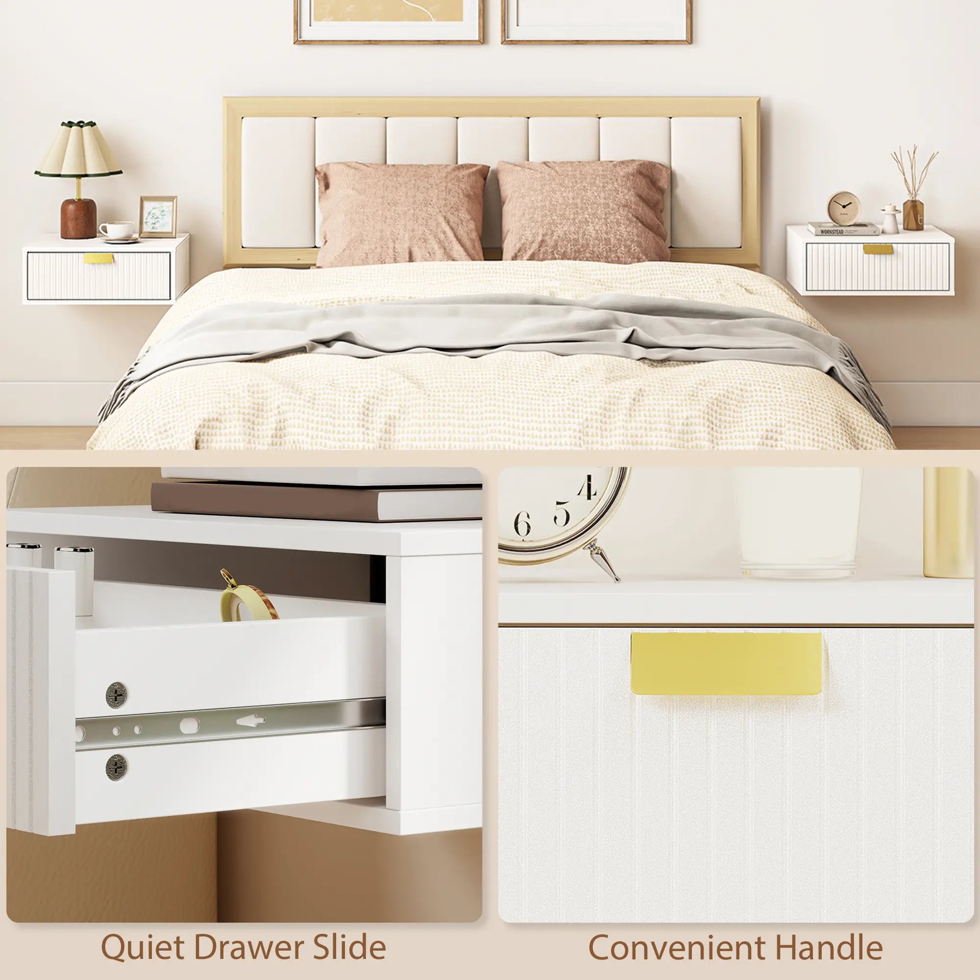 Floating Nightstands Set Of 2, Wall Mounted Bedside Tables, White Bedside Tables at Gallery Canada