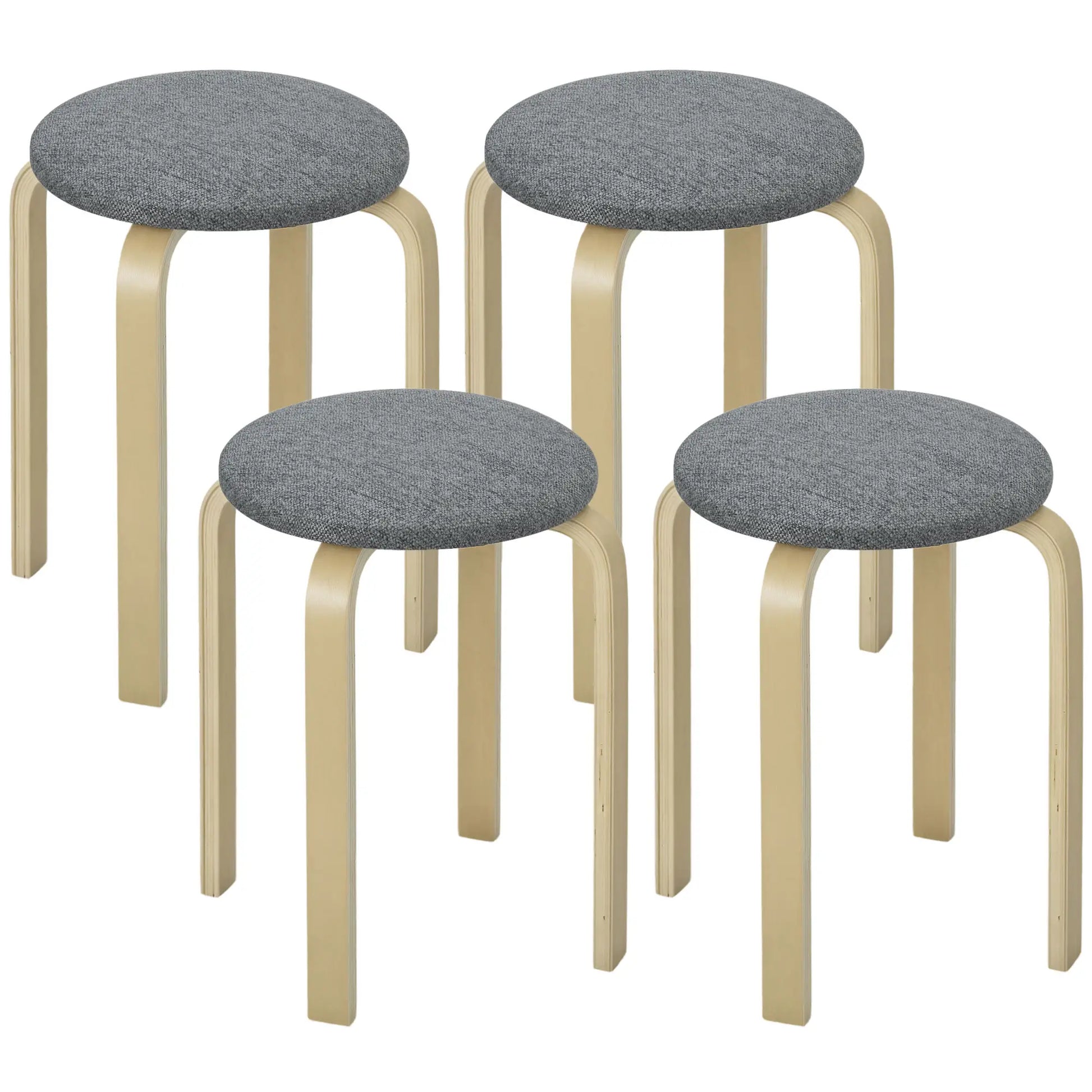 Stackable Wood Stools Set of 4, Padded Seat, Grey Dining Chairs at Gallery Canada