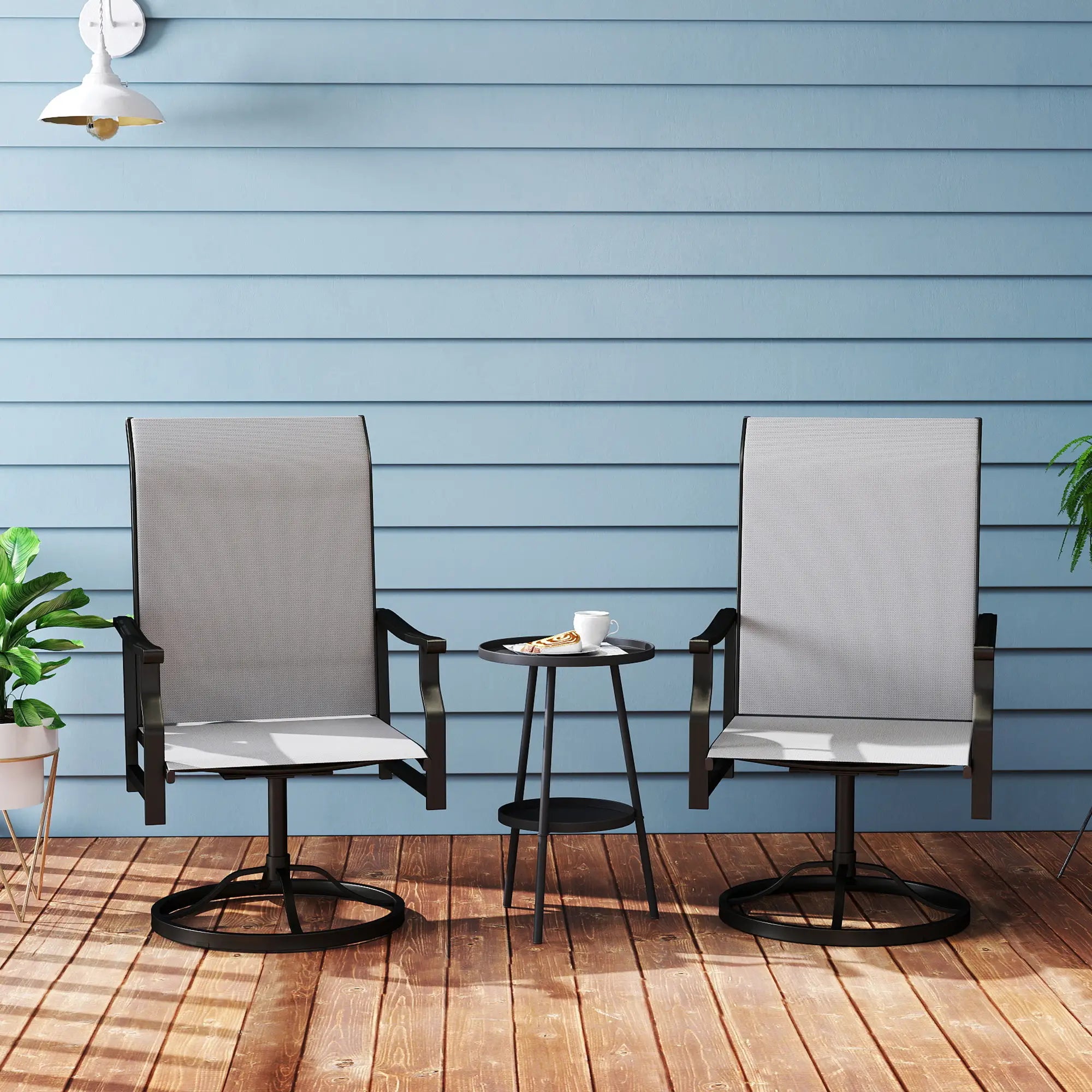 Swivel Rocker Outdoor Chair Set, 2 High Back Chairs, Light Grey Bistro Sets at Gallery Canada