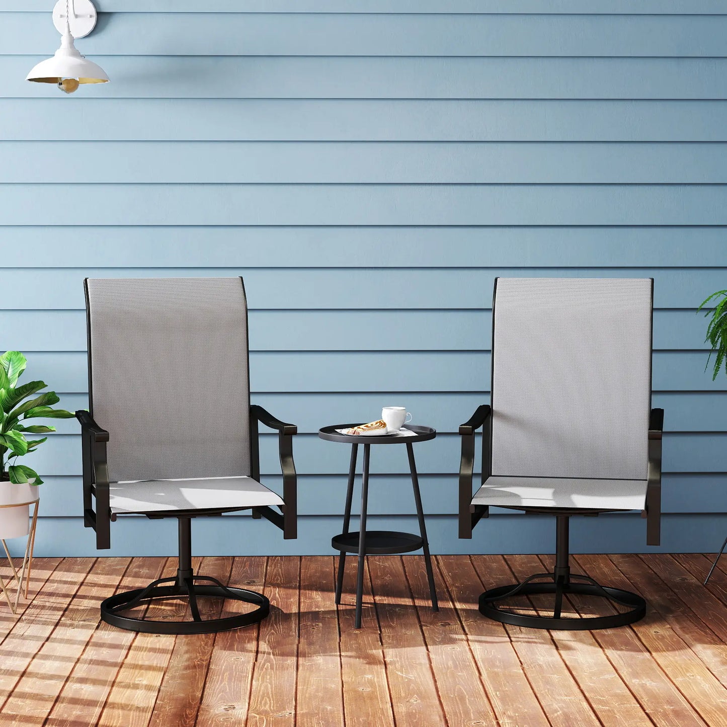 Swivel Rocker Outdoor Chair Set, 2 High Back Chairs, Light Grey Bistro Sets at Gallery Canada