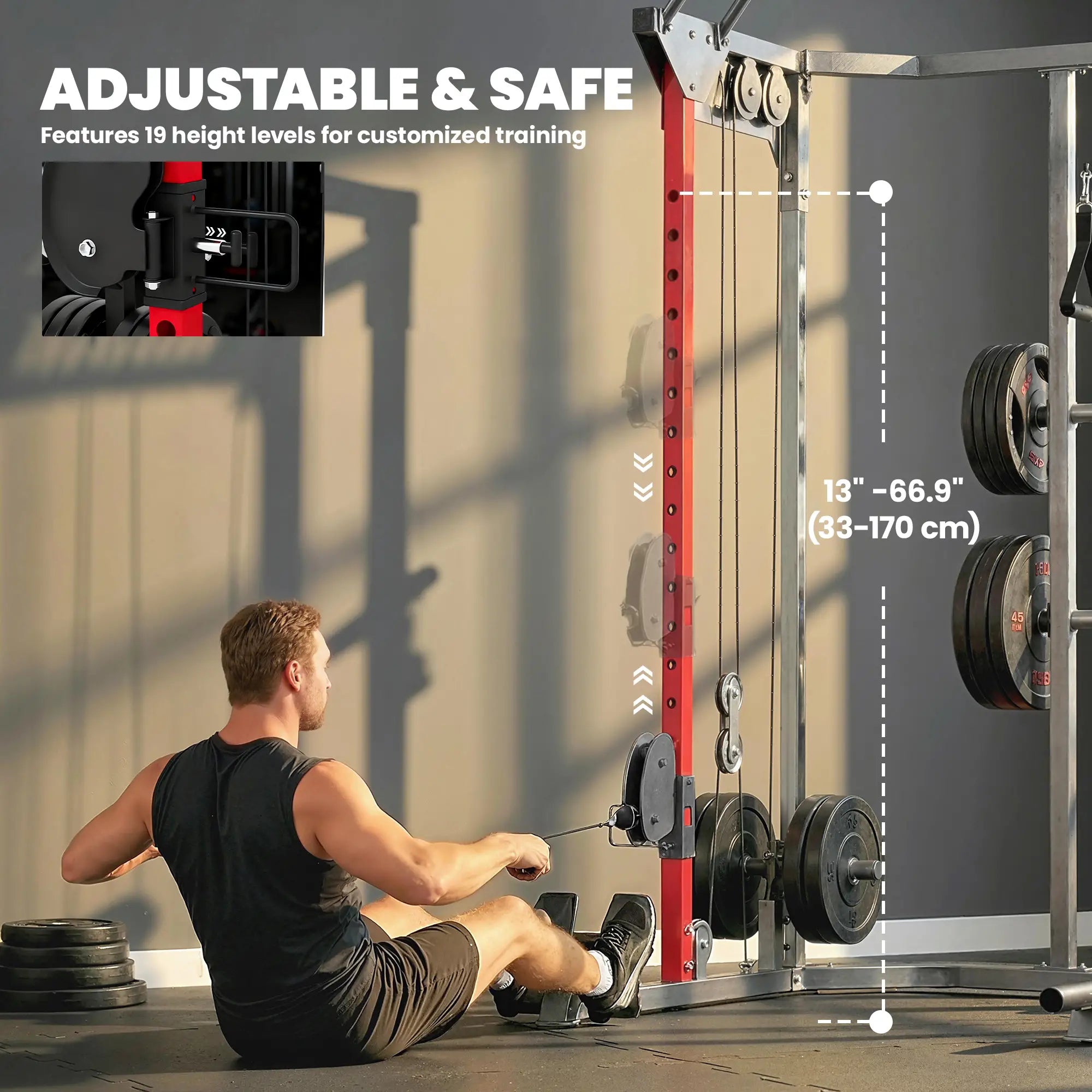 Power Cage Smith Machine, Adjustable Cable Pulley System, Pull-Up Bar, Dip Station, Landmine Power Towers at Gallery Canada