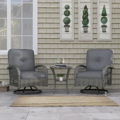 Wicker Balcony Furniture, 3 Piece Patio Set, 2 Swivel Rocking Chairs, 2-Tier Glass Coffee Table, Grey Bistro Sets at Gallery Canada