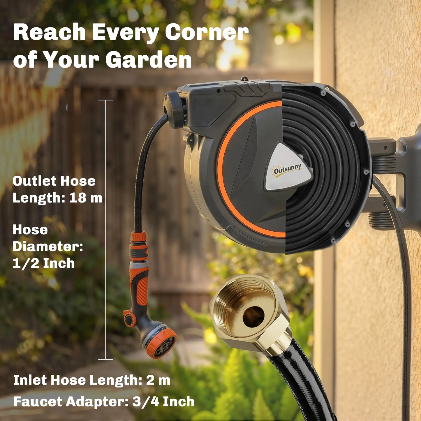 1/2" x 59ft Retractable Wall Mounted Hose Reel, 12-Pattern Nozzles Garden Accessories at Gallery Canada
