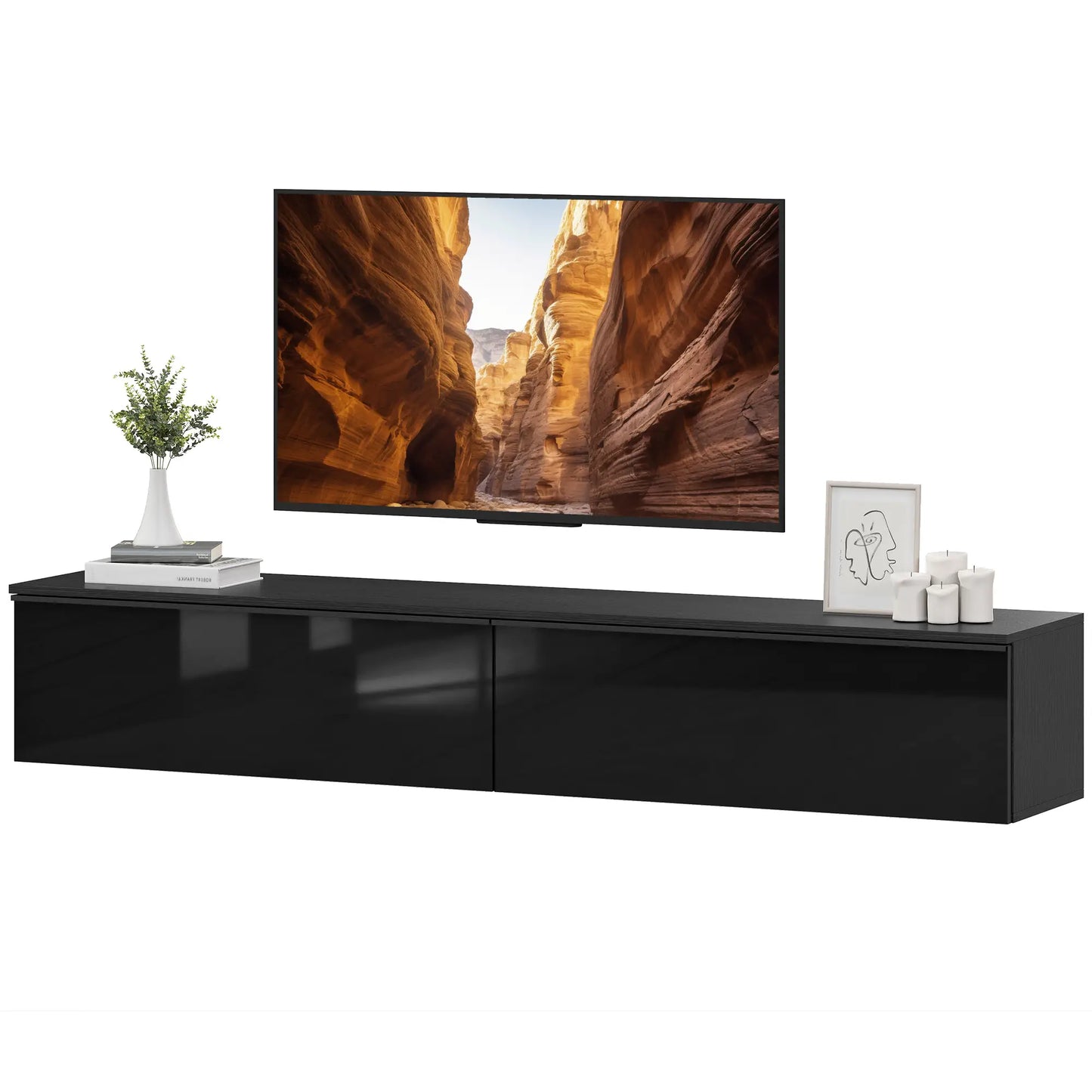 Wall Mounted TV Stand, Floating Cabinet With Storage, For TVs Up To 70", Black TV Stands Black at Gallery Canada