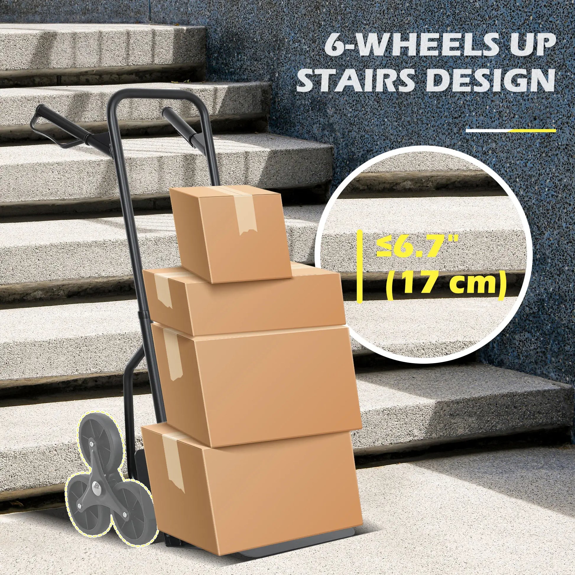 6-Wheels Stair Climber Cart, Foldable Steel, 264lbs, Black Folding Hand Trucks at Gallery Canada