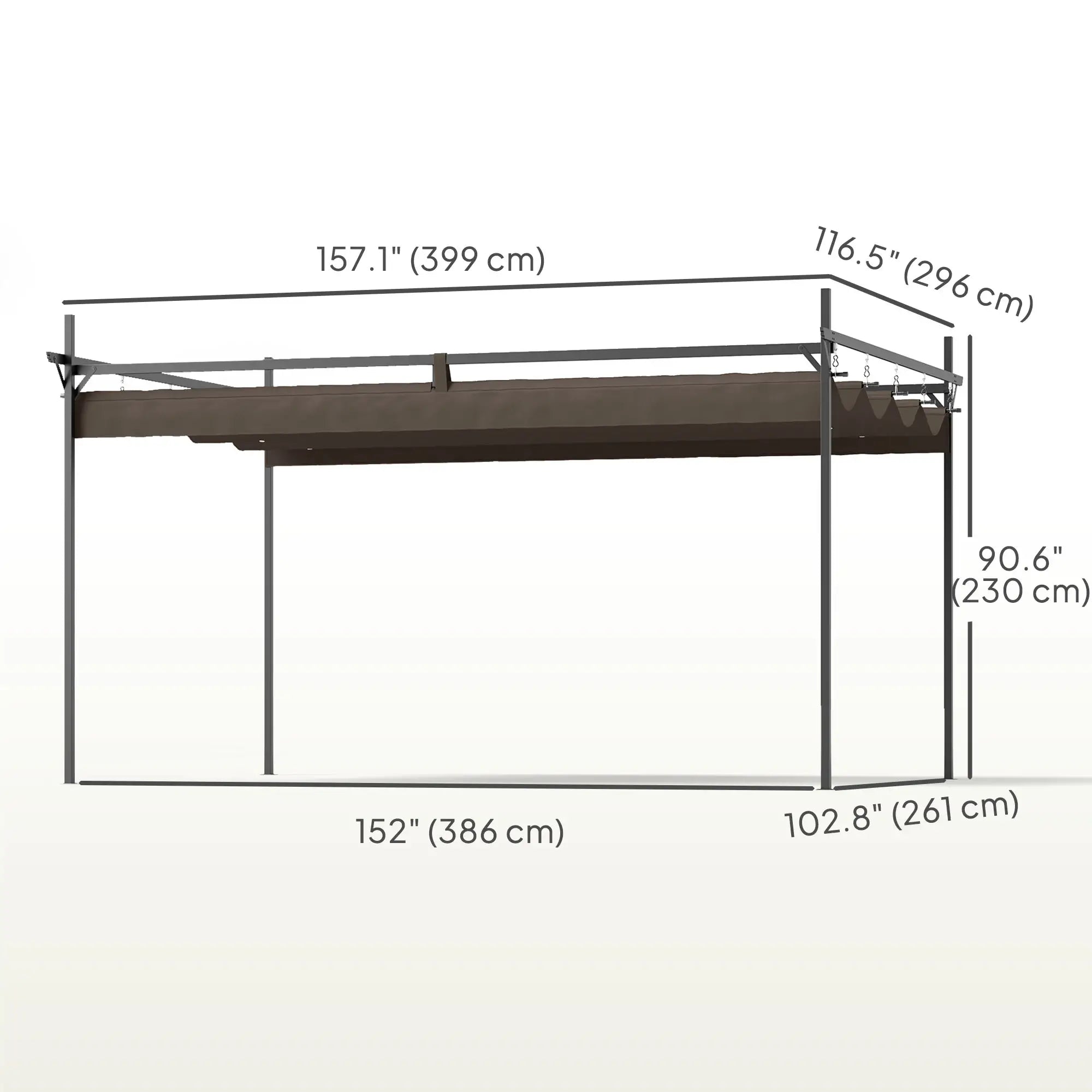 10' x 10' Brown Gazebo, UPF30+ Retractable Canopy, Metal Pergola Kit, Brown Pergolas at Gallery Canada