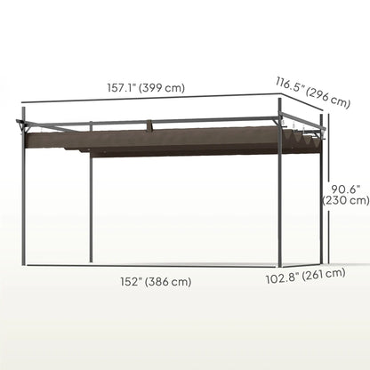 10' x 10' Brown Gazebo, UPF30+ Retractable Canopy, Metal Pergola Kit, Brown Pergolas at Gallery Canada