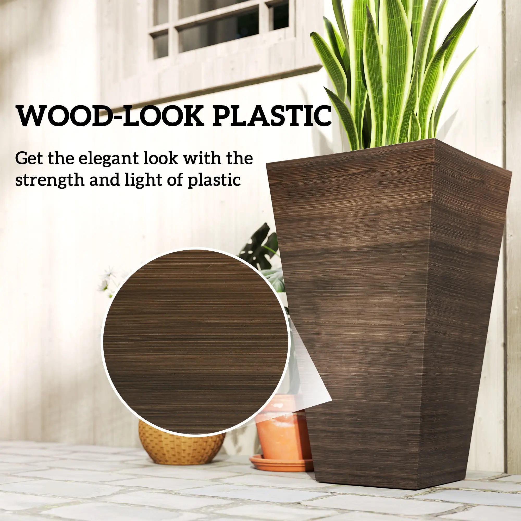 Tall Planter Set Of 3, 28 Inch Taper Planter With Drainage Holes, Brown Planter Set at Gallery Canada
