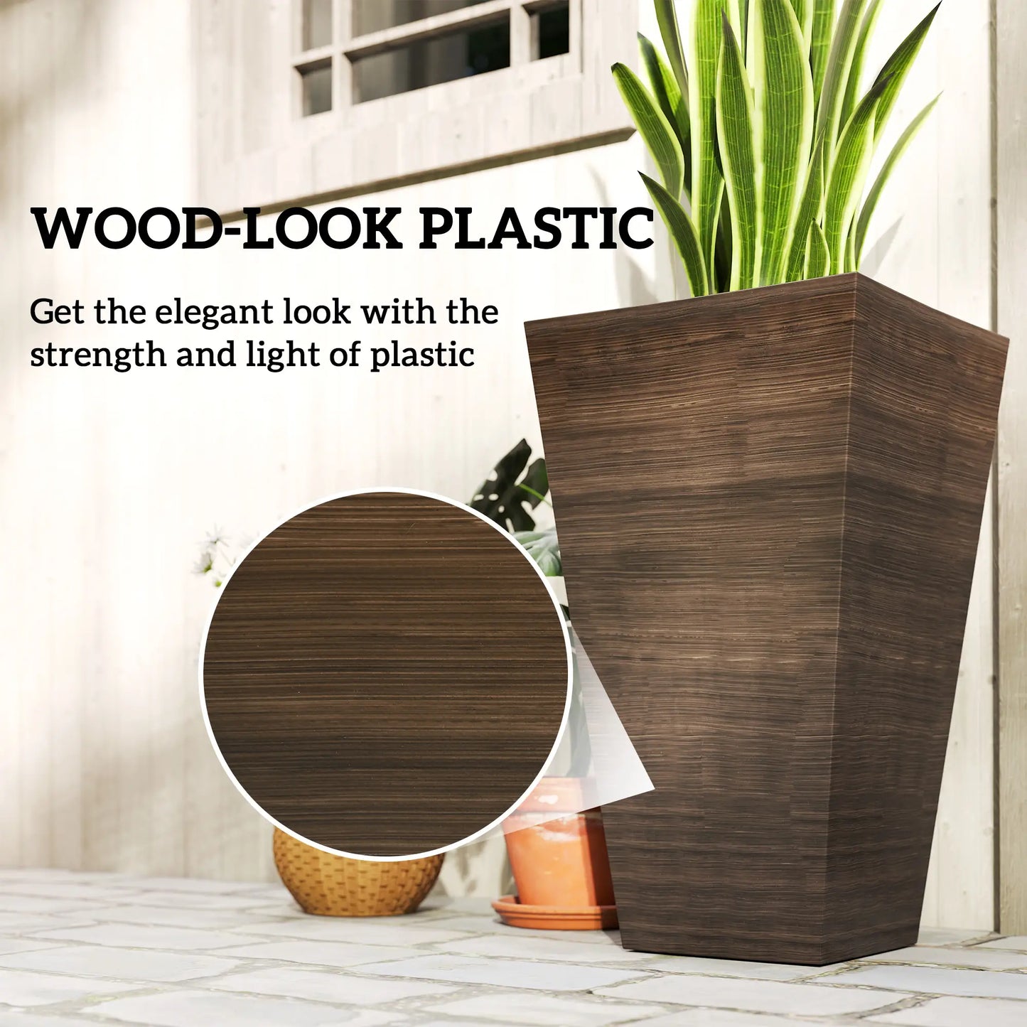 Tall Planter Set Of 3, 28 Inch Taper Planter With Drainage Holes, Brown Planter Set at Gallery Canada