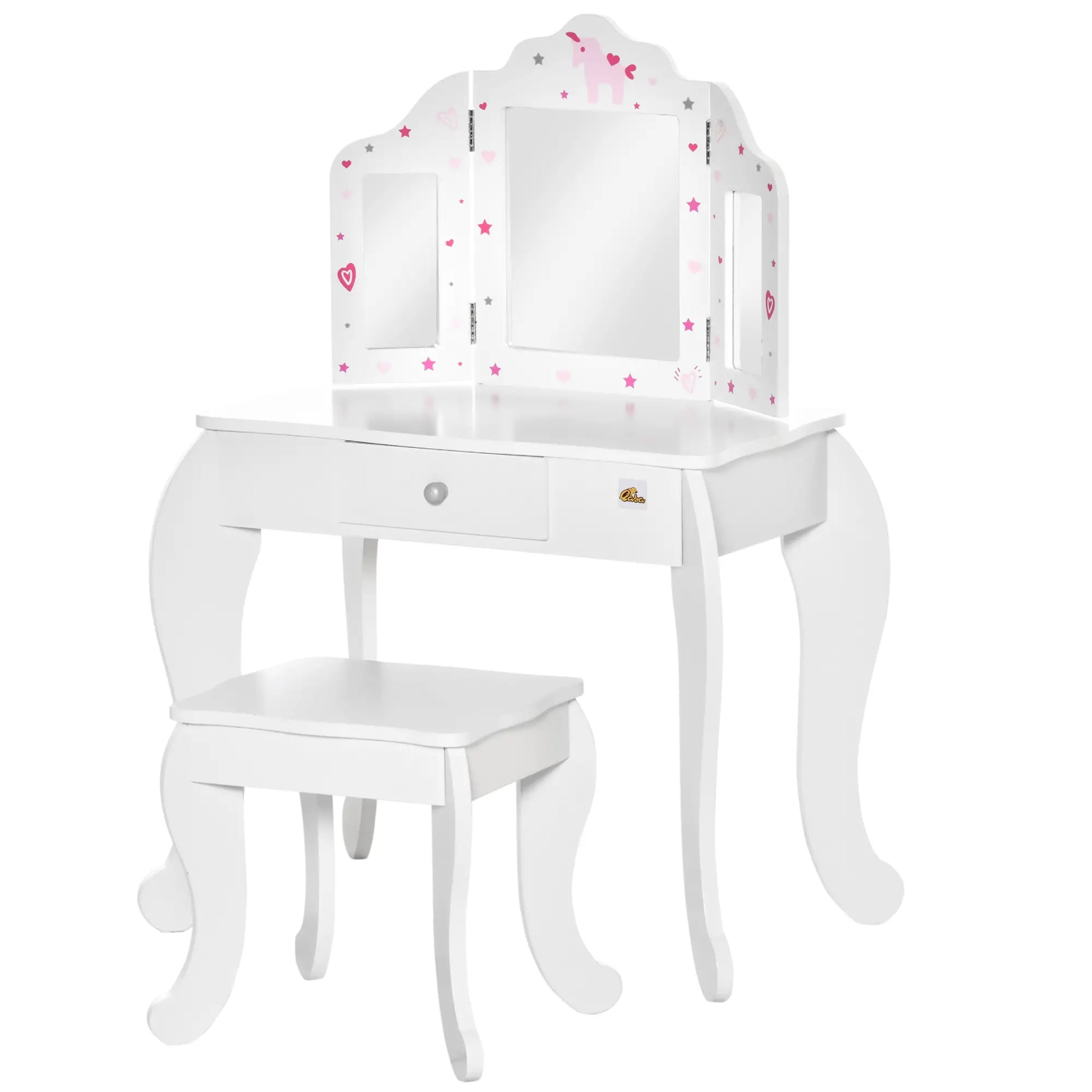 Kids Vanity Table and Stool, Makeup Set with Tri-Folding Mirrors, White Kids Bedroom Furniture at Gallery Canada