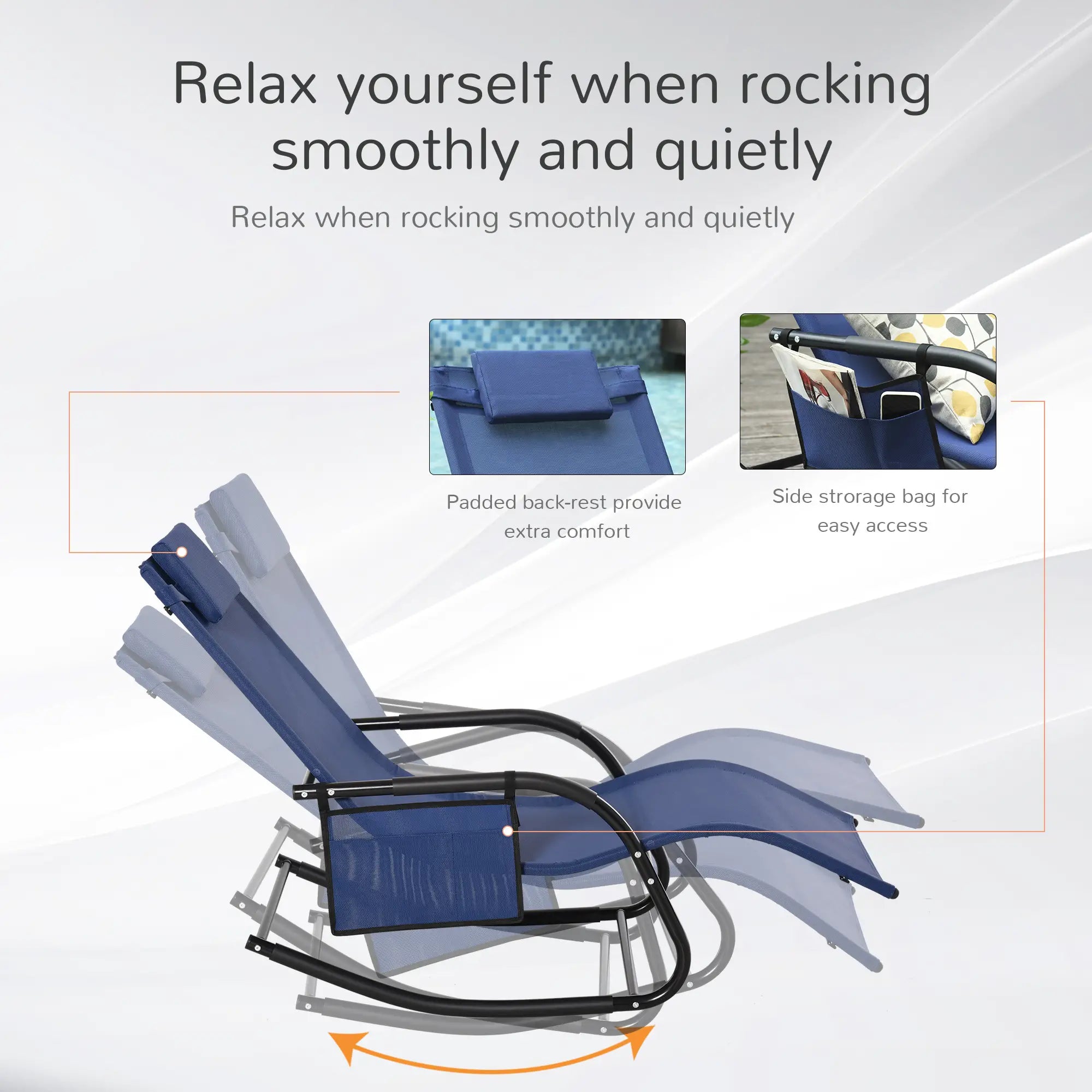 Outdoor Rocking Chair, Mesh Fabric, Removable Headrest, Side Pocket, Blue Outdoor Rocking Chairs at Gallery Canada