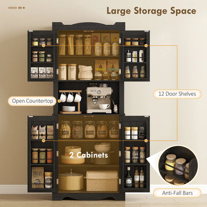 73 Inch Kitchen Pantry Cabinet, Freestanding Hutch, 12 Shelves, Black Kitchen Pantry Cabinets at Gallery Canada
