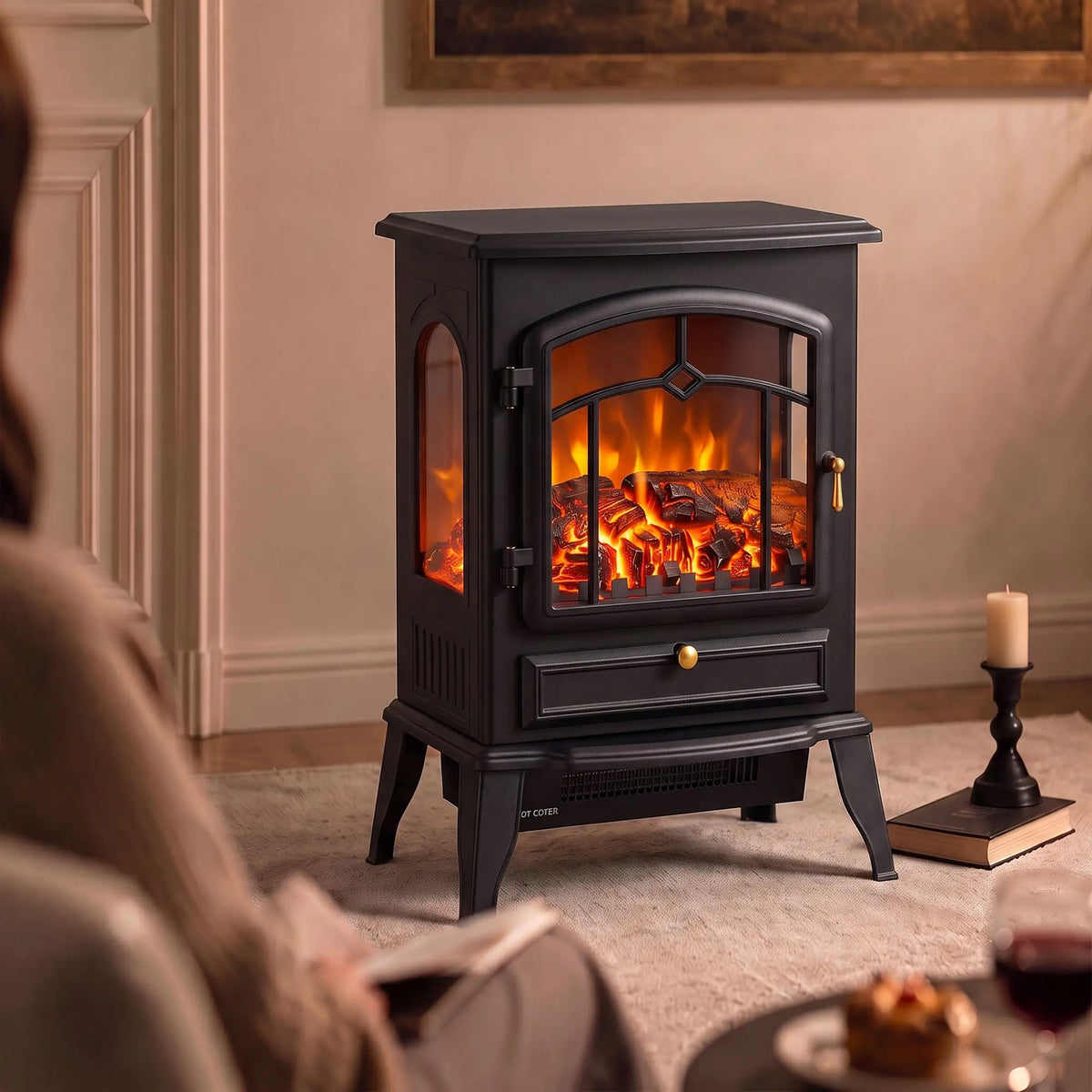 Electric Fireplace Stove, 725W/1450W Infrared 3-Sided Heater, Black Electric Fireplaces at Gallery Canada