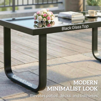 Outdoor Patio Coffee Table, Rectangle Metal Side Table, Tempered Glass Tabletop Patio Side Tables at Gallery Canada