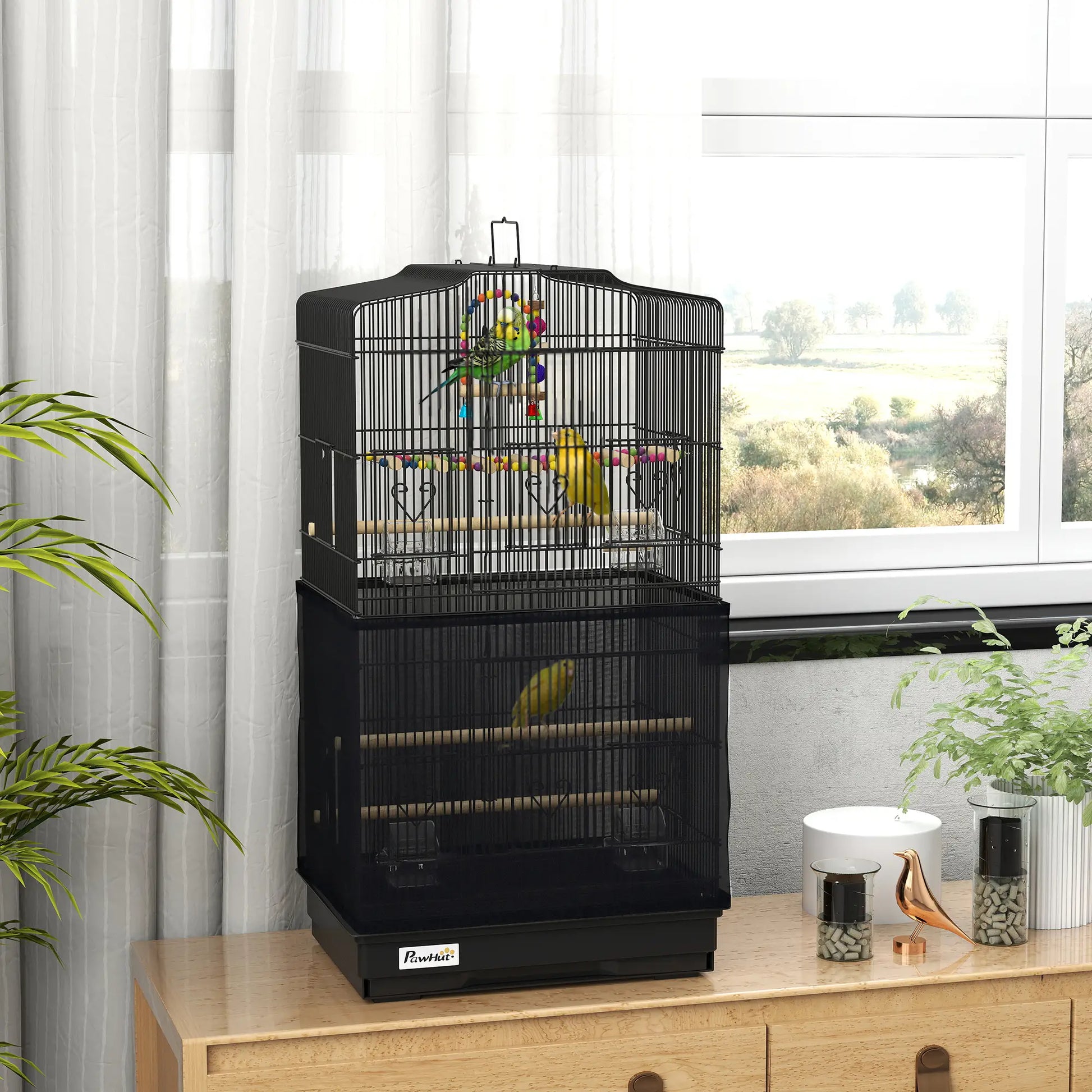 36" Bird Cage with Accessories, Handle, Mesh Cover, Black Bird Cages at Gallery Canada