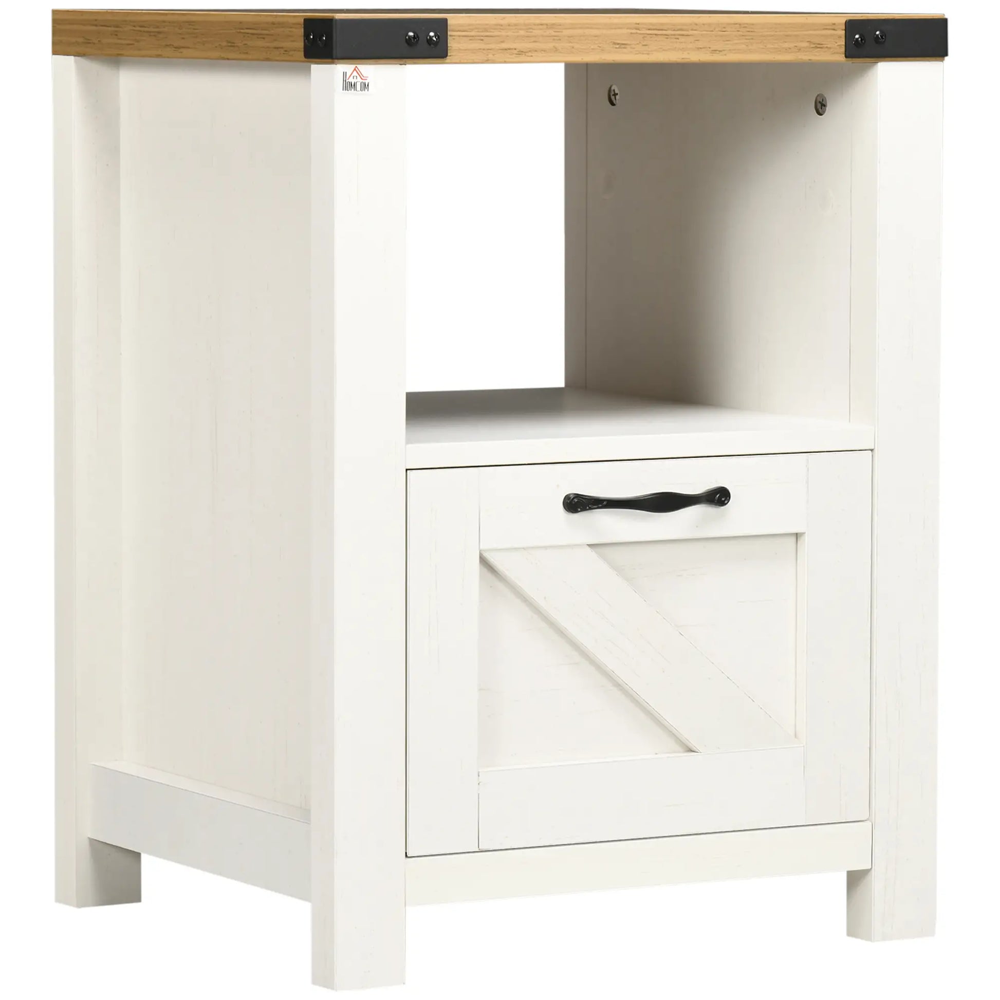 Farmhouse Side Table with Drawer, Open Shelf, White Side Tables at Gallery Canada