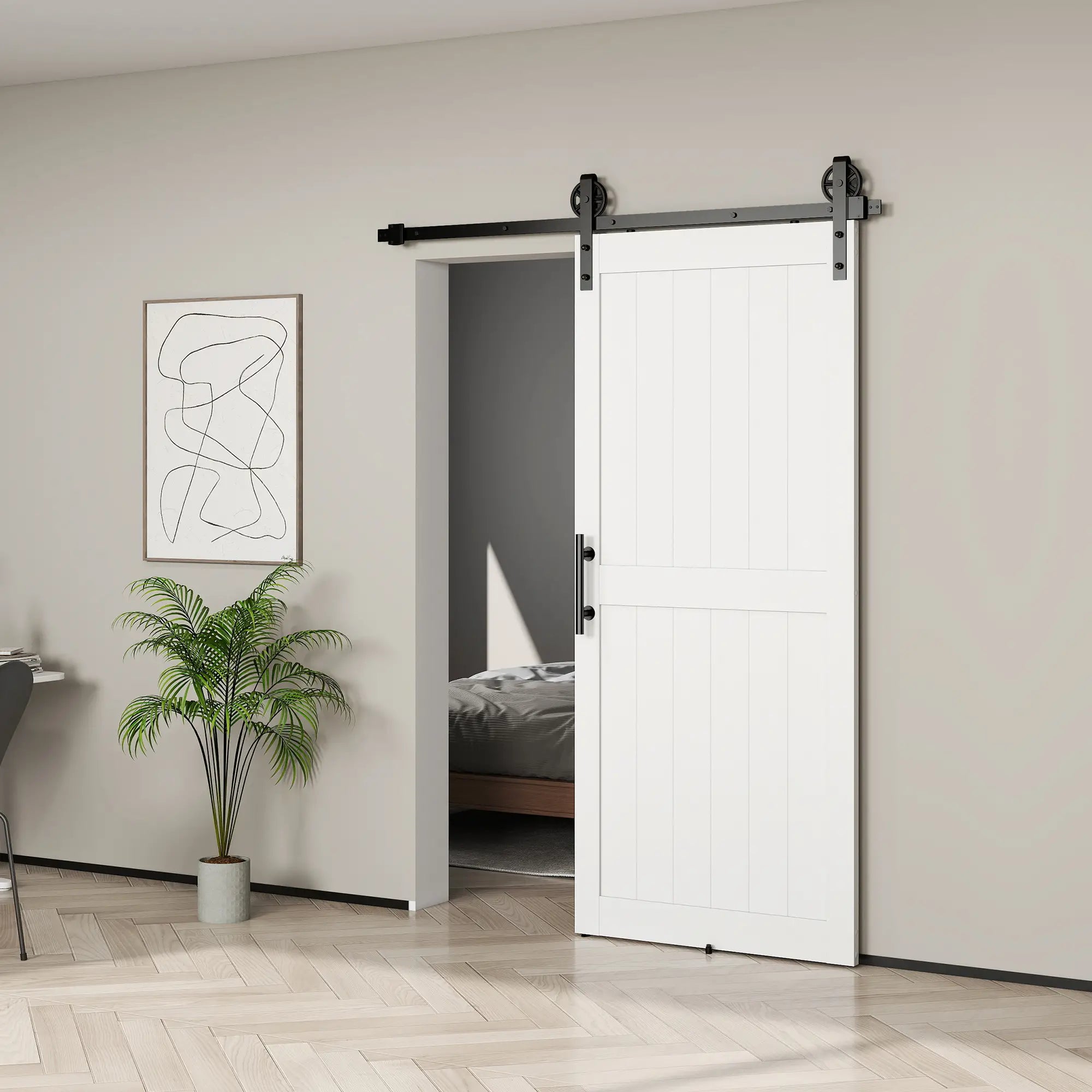 36inx84in Barn Door, 6FT Sliding Hardware Kit, White Door Hardware at Gallery Canada
