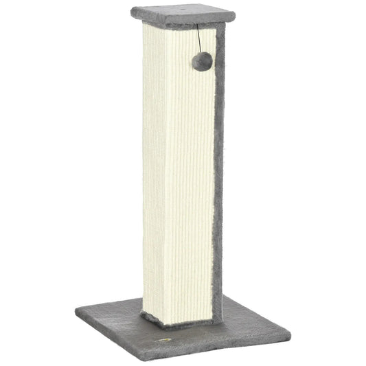 32" Tall Cat Scratching Post, Sisal Scratcher with Hanging Ball, Grey Cat Posts Grey, Cream White at Gallery Canada