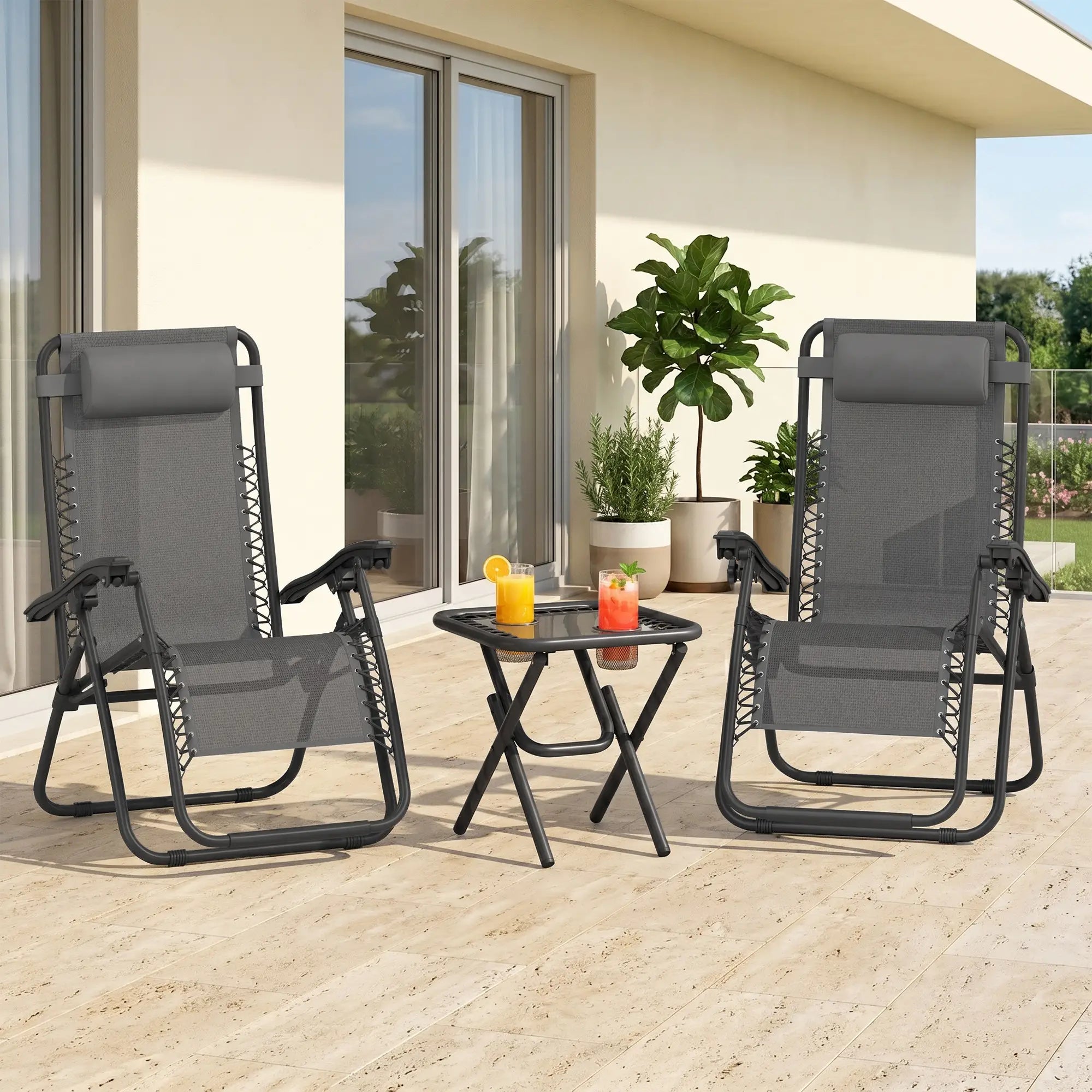 Zero Gravity Chair Set of 2, Patio Chair with Side Table, Grey Lounger Chairs at Gallery Canada