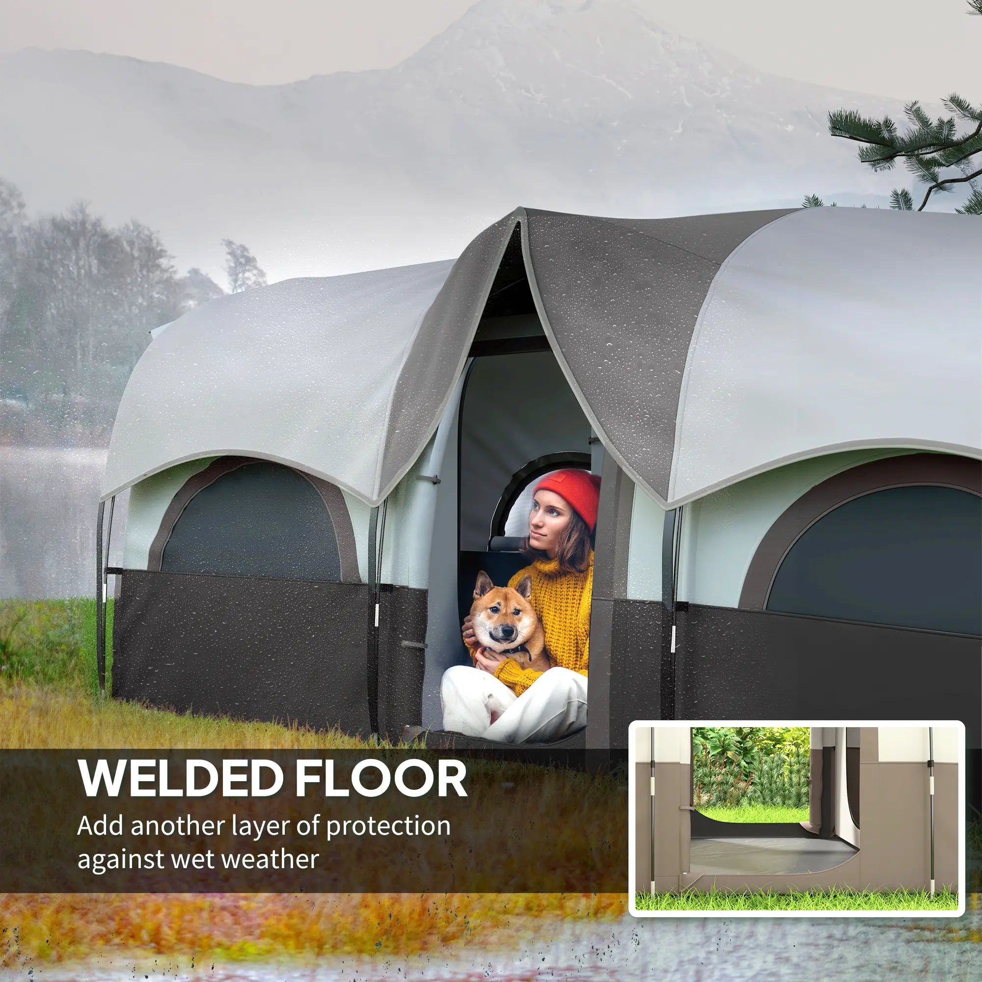 4-6 Person Camping Tent, 3 Room, 3000mm Waterproof, UPF30+, Khaki Camping Tents at Gallery Canada