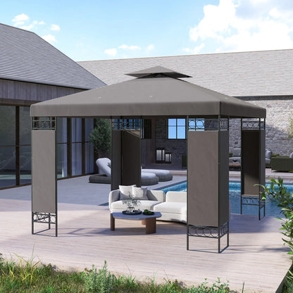10 x 10 FT Canopy Gazebo, Double Roof, Screen Panels, Metal Frame, Khaki Gazebos at Gallery Canada