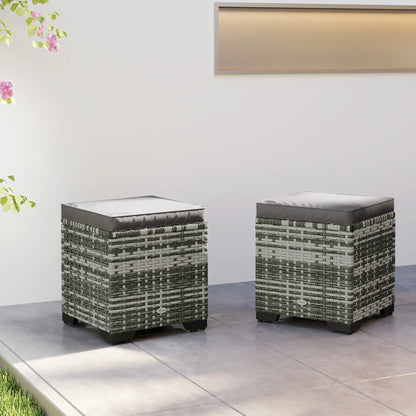 Set of 2 Wicker Ottoman, Outdoor Footstool with Storage &; Removable Cushions for Poolside, Patio, Deck, Grey Patio Furniture Sets at Gallery Canada