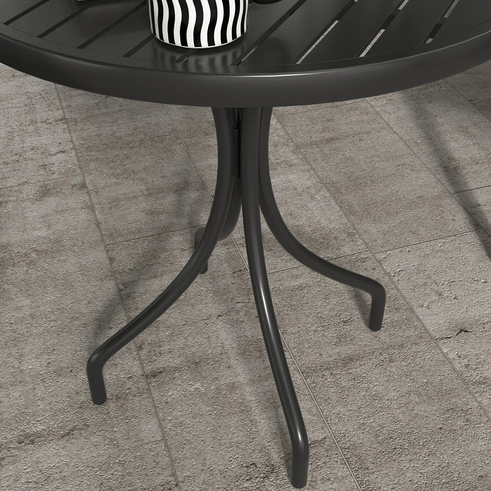 26" Round Patio Table, Outdoor Side Table, Steel Frame, Slat Tabletop, Black Patio Side Tables at Gallery Canada