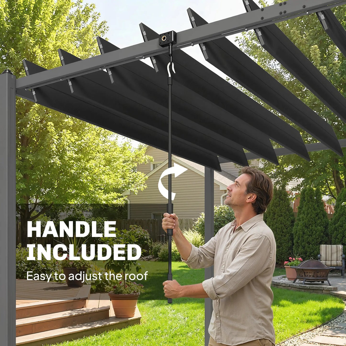 10' x 19' Dark Grey Louvered Pergola, UPF50+ Adjustable Roof, Aluminum Frame, Dark Grey Pergolas at Gallery Canada