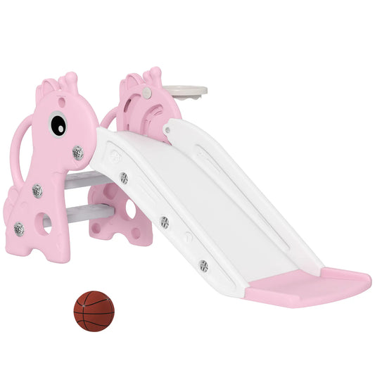 3 in 1 Toddler Slide, Climber, Basketball Hoop, Giraffe Design, Pink Gym Sets & Swings Pink, White at Gallery Canada