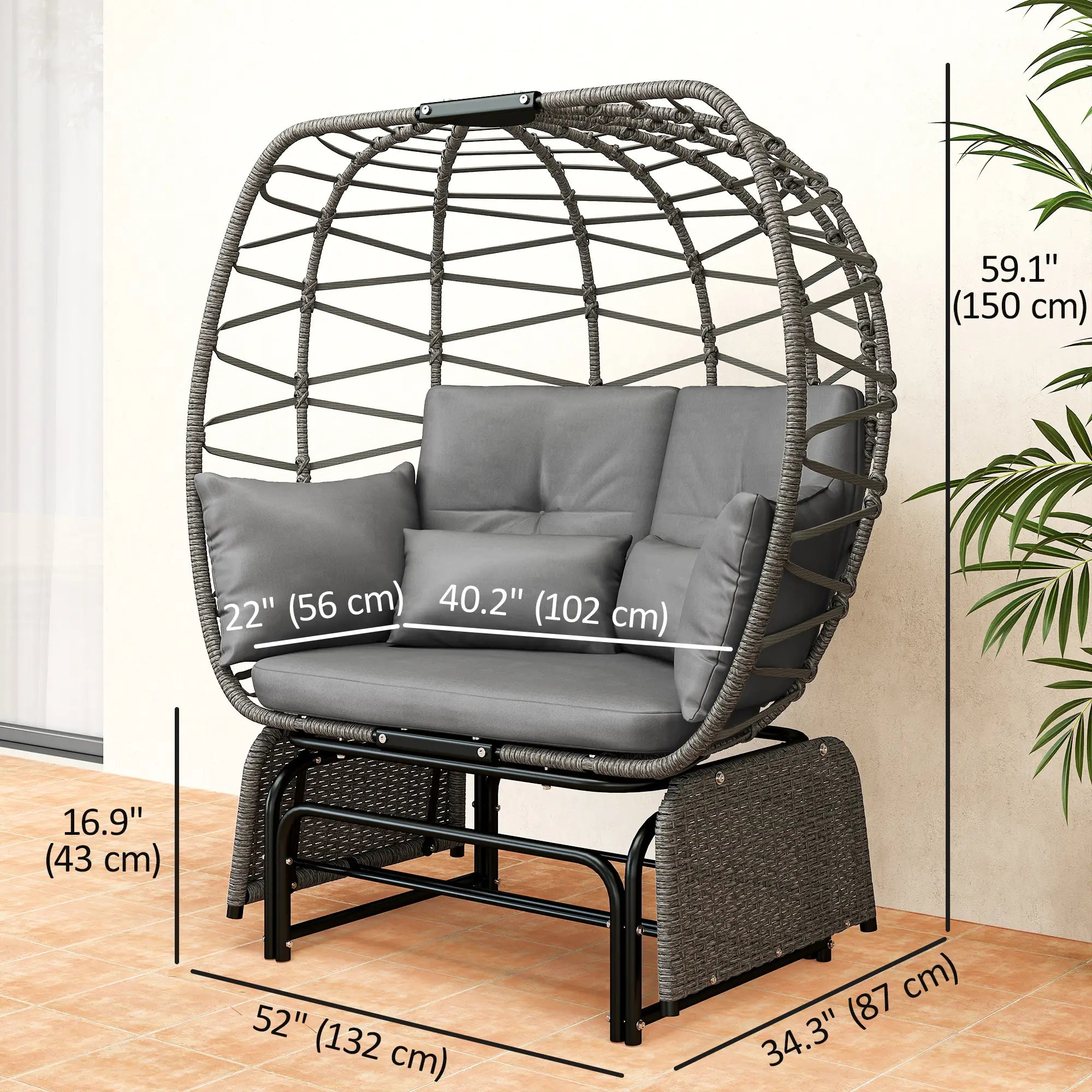 Double Outdoor Glider Egg Chair, With Cushions And Pillows, Dark Grey Outdoor Rocking Chairs at Gallery Canada