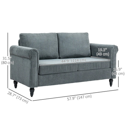 Vintage Loveseat, Fabric 2 Seater Sofa, Rolled Arms, Rubber Wood Legs, Grey 2-Seater Sofas at Gallery Canada
