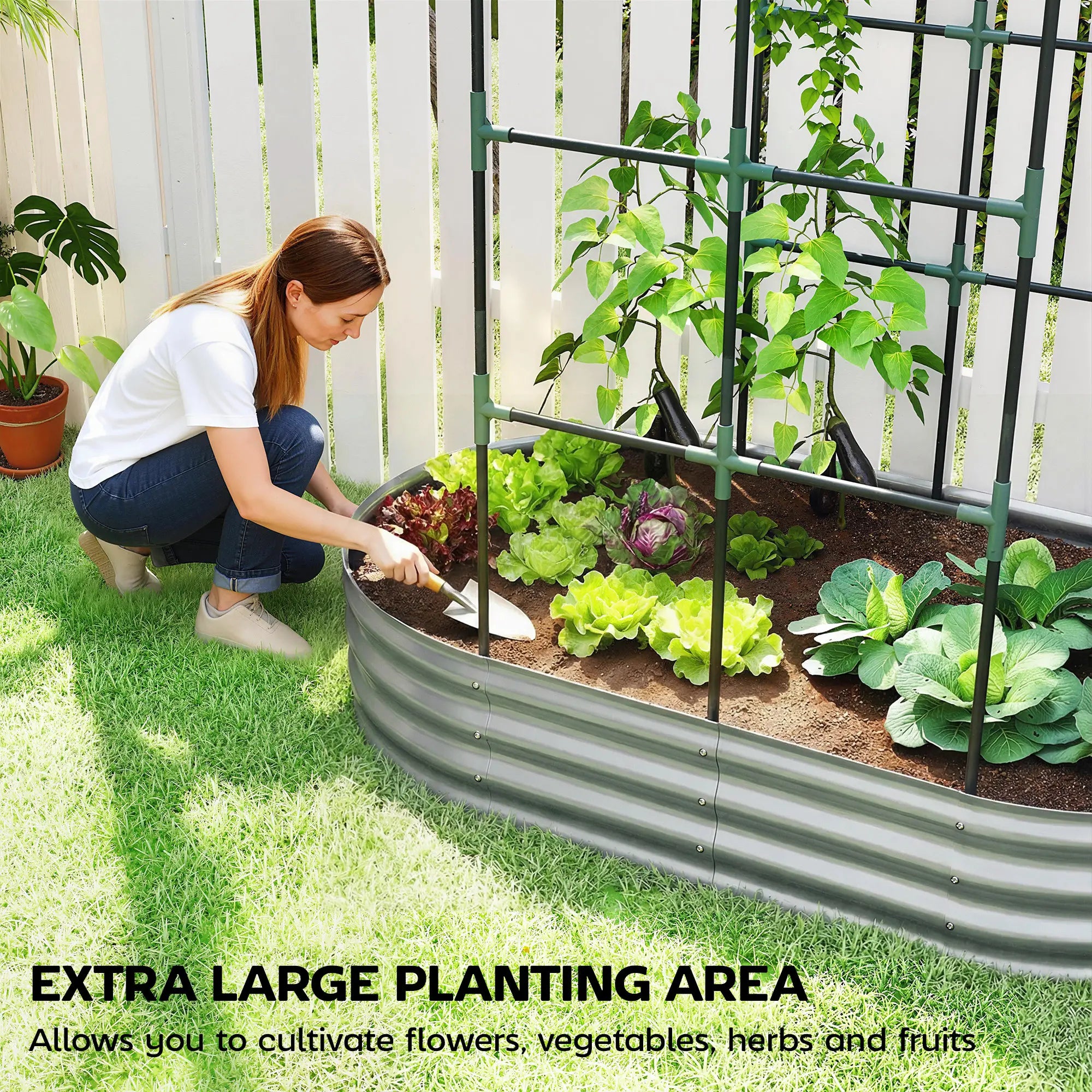 Galvanised Raised Garden Bed With Arched Trellis, 5 x 3 x 6ft, Silver Raised Garden Beds at Gallery Canada