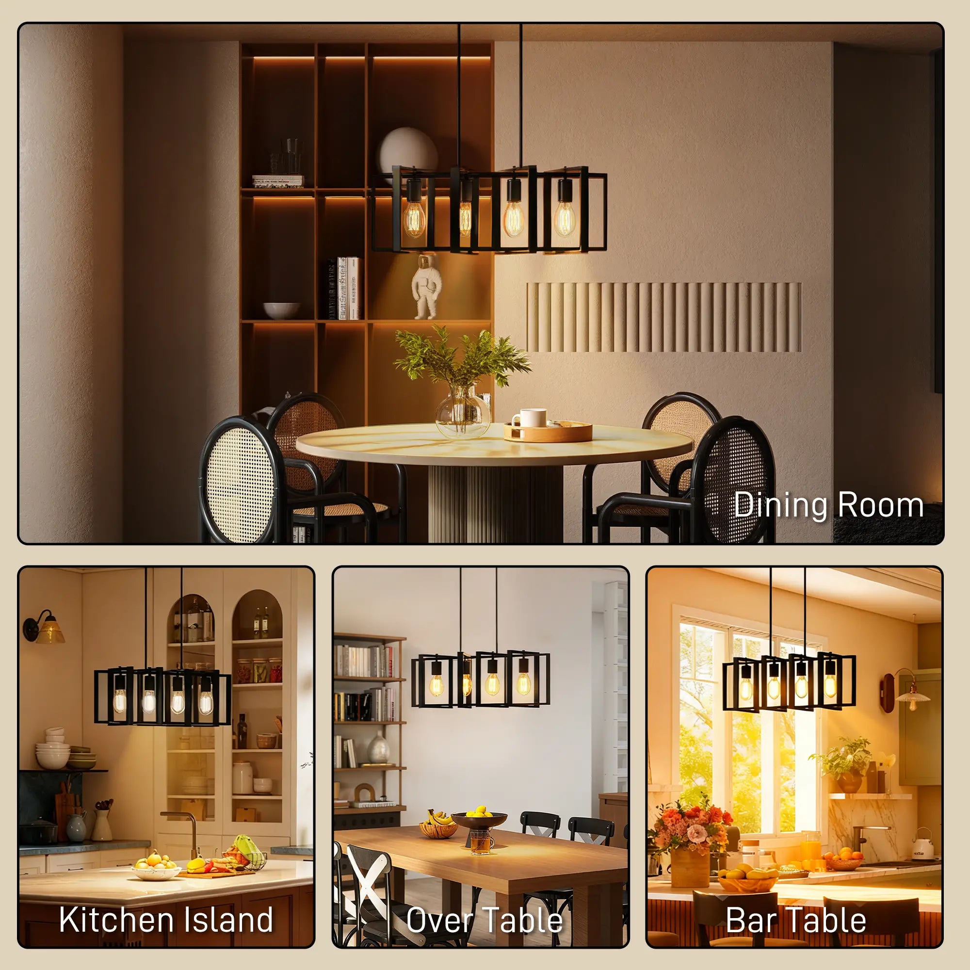 Farmhouse Kitchen Island Linear Pendant Light, 4 Rotatable Frames, Black Floor Lamps & Ceiling Fan Lights at Gallery Canada