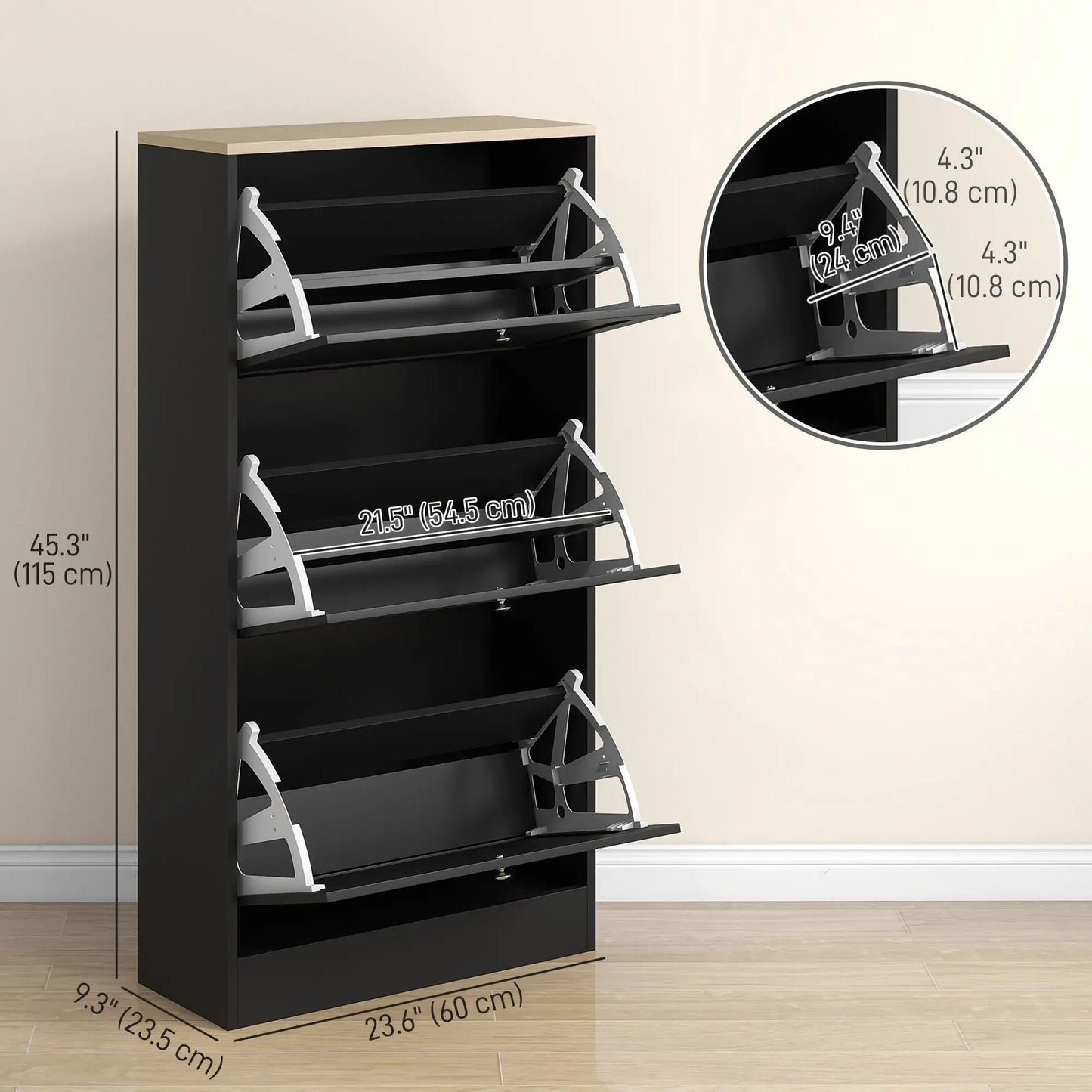 Modern Shoe Storage, 3 Flip Drawers, Adjustable Shelves, 18 Pairs, Black Shoe Storage Cabinets & Racks at Gallery Canada