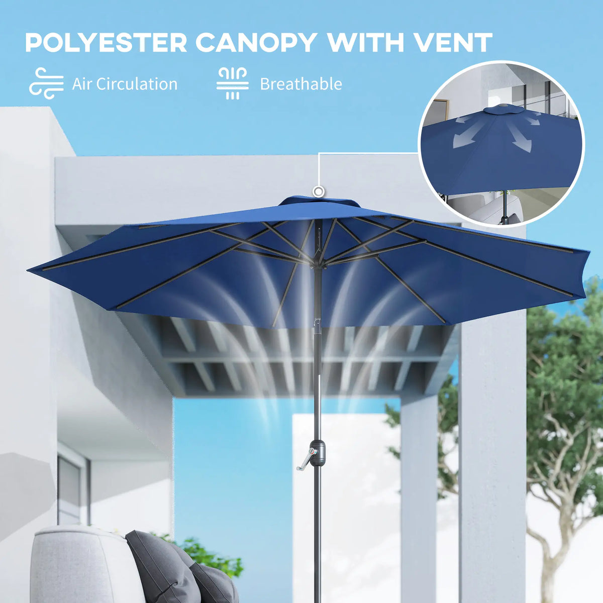 10' X 8' Round Market Umbrella, Blue