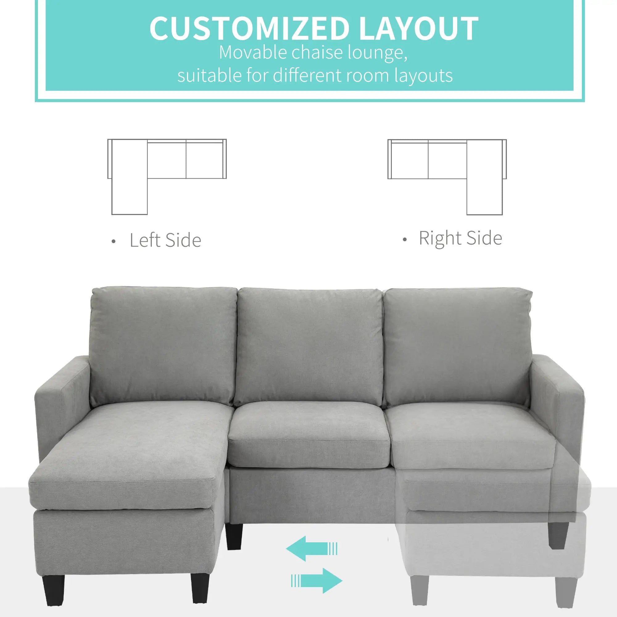 L-Shape Sectional Sofa with Ottoman, Modern Living Room Couch, Light Grey 3-Seater Sofas at Gallery Canada