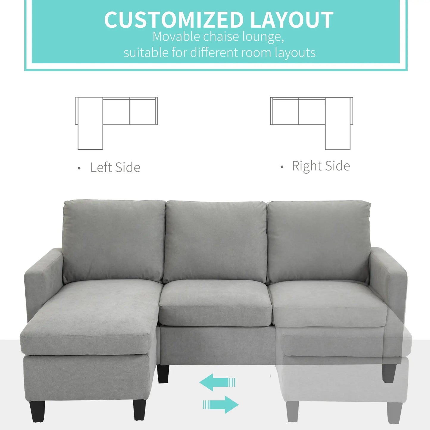 L-Shape Sectional Sofa with Ottoman, Modern Living Room Couch, Light Grey 3-Seater Sofas at Gallery Canada