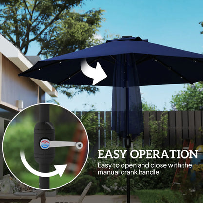 9ft Solar Patio Umbrella, 24 LED Lights, Tilt Canopy, Navy Blue Sun Umbrellas at Gallery Canada