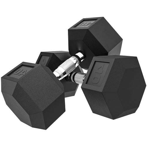 2x40 Lbs Rubber Hex Dumbbell, Weight Barbell for Gym, Black