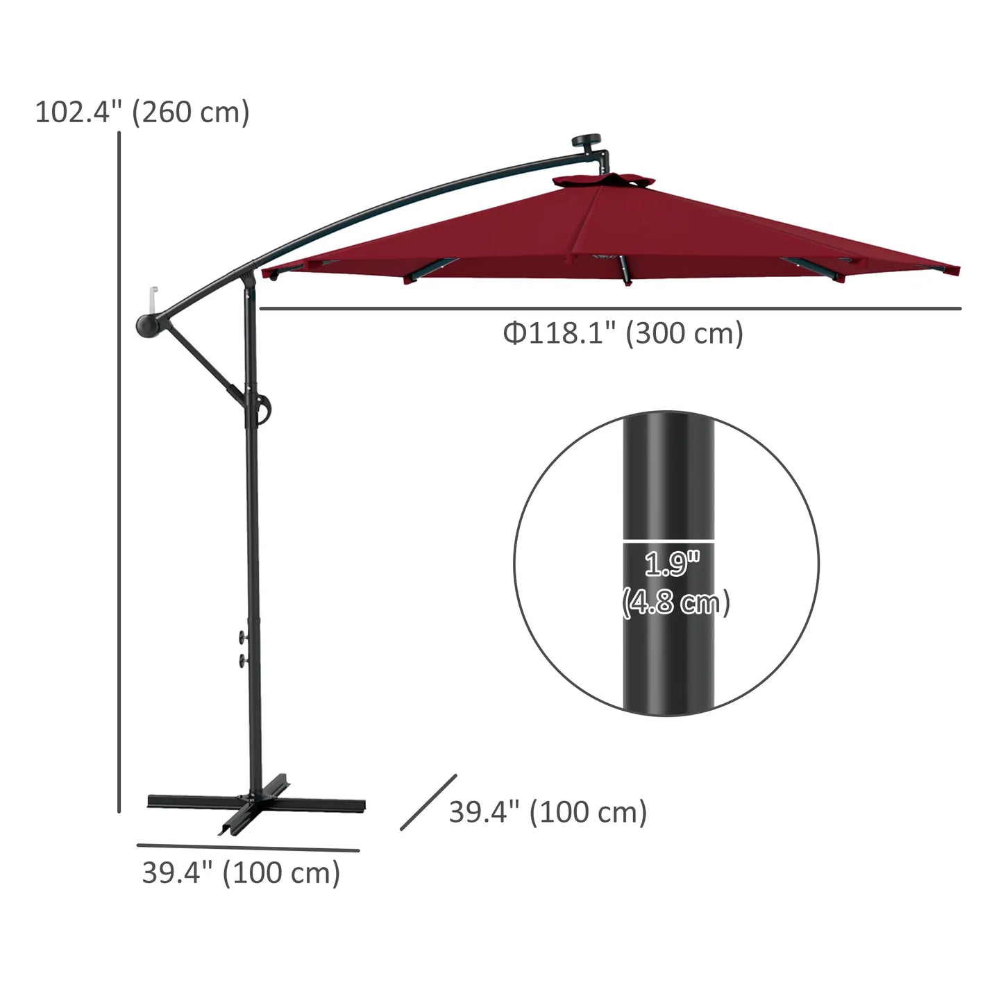 10ft Banana Umbrella, Solar Lights, Adjustable Angle, Wine Red Offset Cantilever Umbrellas at Gallery Canada