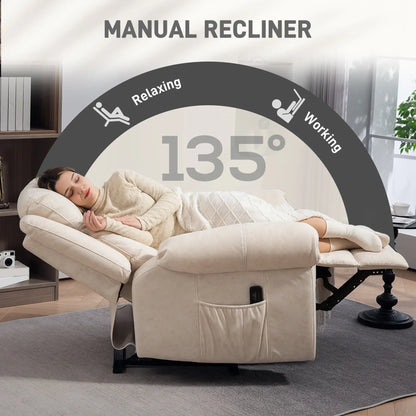 Manual Recliner Chair, Vibration Massage, Side Pockets, Microfibre, Cream White Sofas & Reclining Chairs at Gallery Canada
