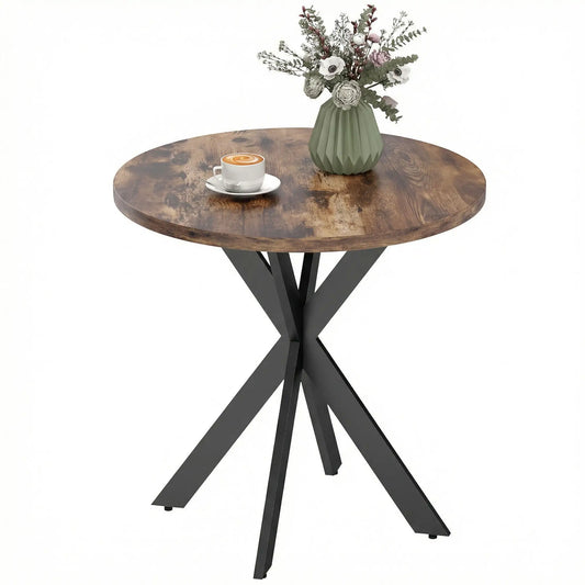 29" Round Dining Table, Steel Legs, Rustic Brown Dining Tables Rustic Brown Tabletop, Black Legs at Gallery Canada