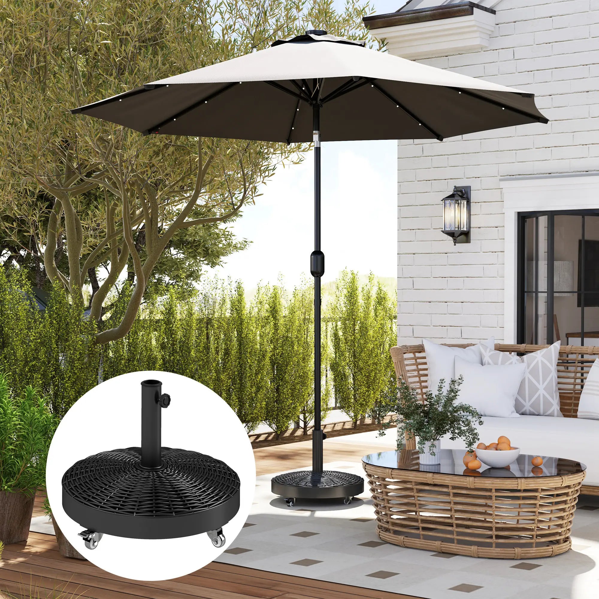 Round Umbrella Base With Wheels, Cement-Filled 55 Lbs, Black Umbrella Bases at Gallery Canada