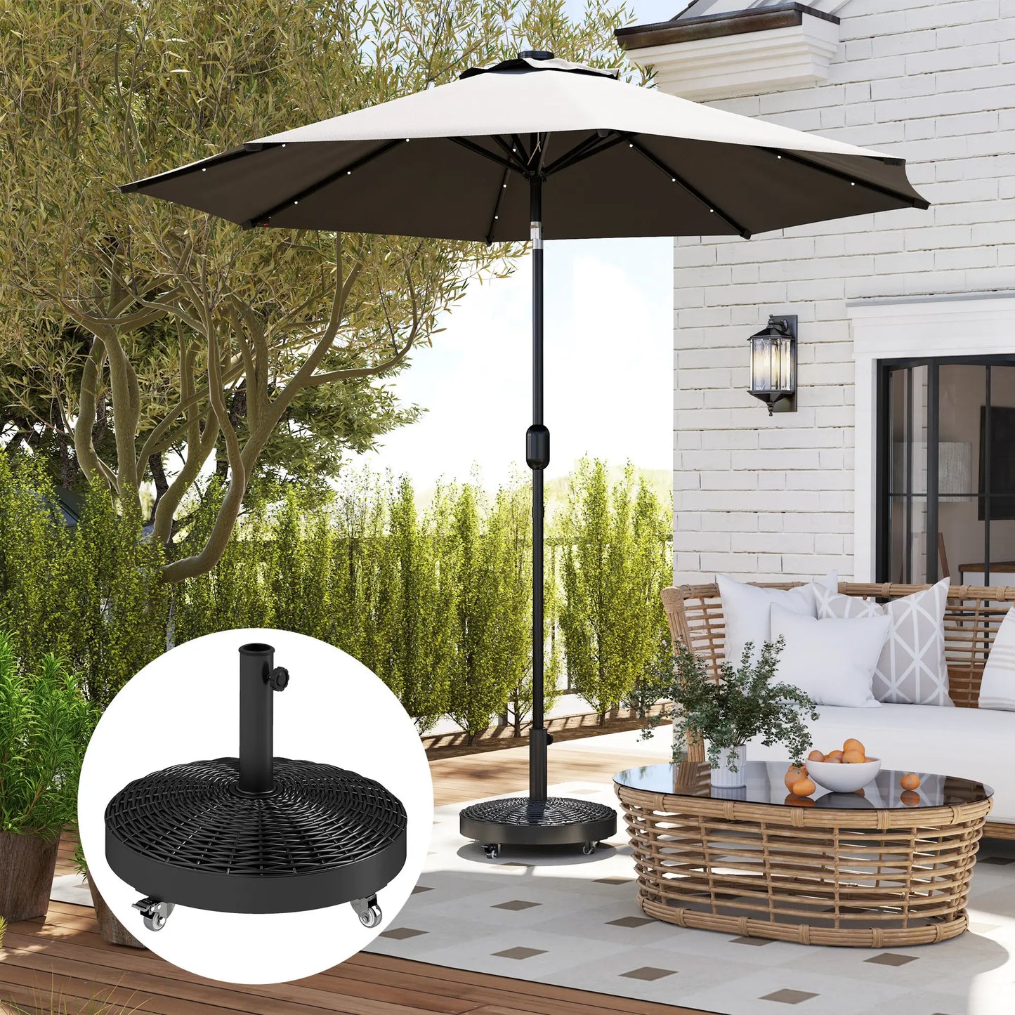 Round Umbrella Base With Wheels, Cement-Filled 55 Lbs, Black Umbrella Bases at Gallery Canada