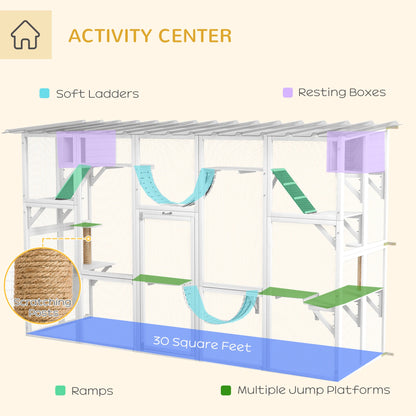Large Outdoor Catio, Condos, Platforms, Doors, Ladders, Weather-Resistant Roof, White Outdoor Cat Enclosures at Gallery Canada