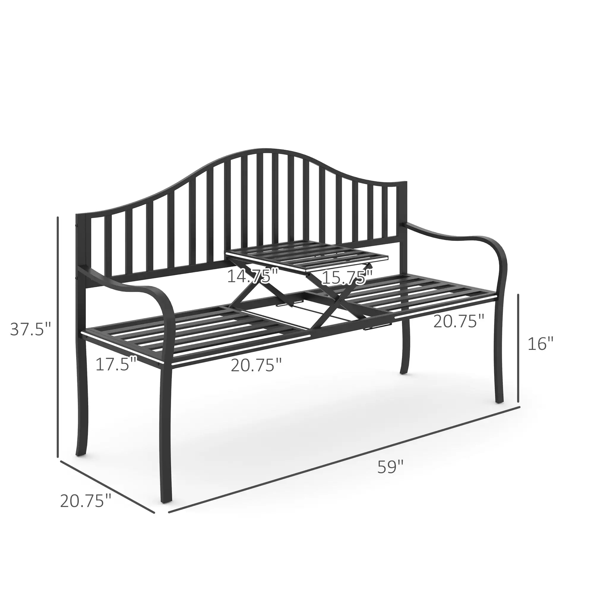 Outdoor Bench, Retractable Table, Metal Frame, Slatted Seat, Black Outdoor Benches at Gallery Canada