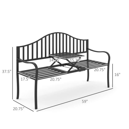 Outdoor Bench, Retractable Table, Metal Frame, Slatted Seat, Black Outdoor Benches at Gallery Canada
